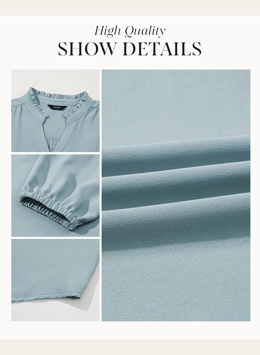 image:imageDokotoo Blouses for Women Dressy Casual V Neck Button Down ShirtsLight Blue