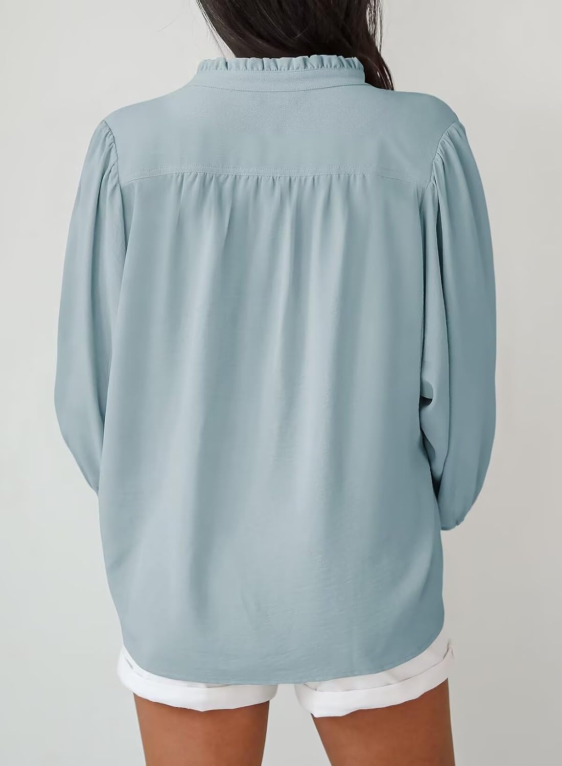 image:imageDokotoo Blouses for Women Dressy Casual V Neck Button Down ShirtsLight Blue