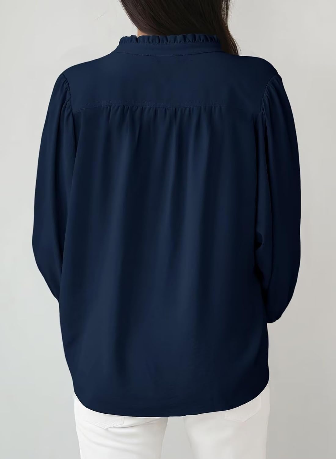 image:imageDokotoo Blouses for Women Dressy Casual V Neck Button Down ShirtsNavy Blue