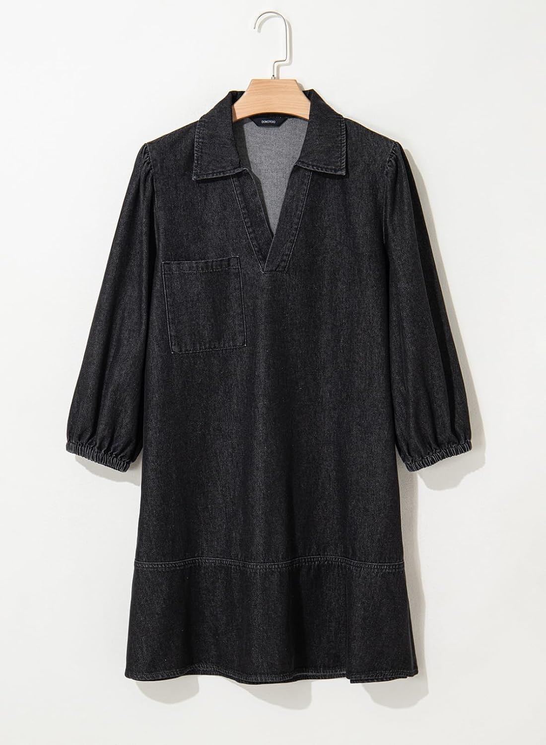 image:imageDokotoo Denim Dress for Women Fall 34 Puff Sleeve Babydoll Jean DressCarbon Grey