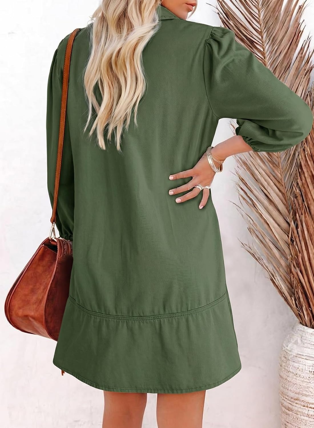 image:imageDokotoo Denim Dress for Women Fall 34 Puff Sleeve Babydoll Jean DressDark Green