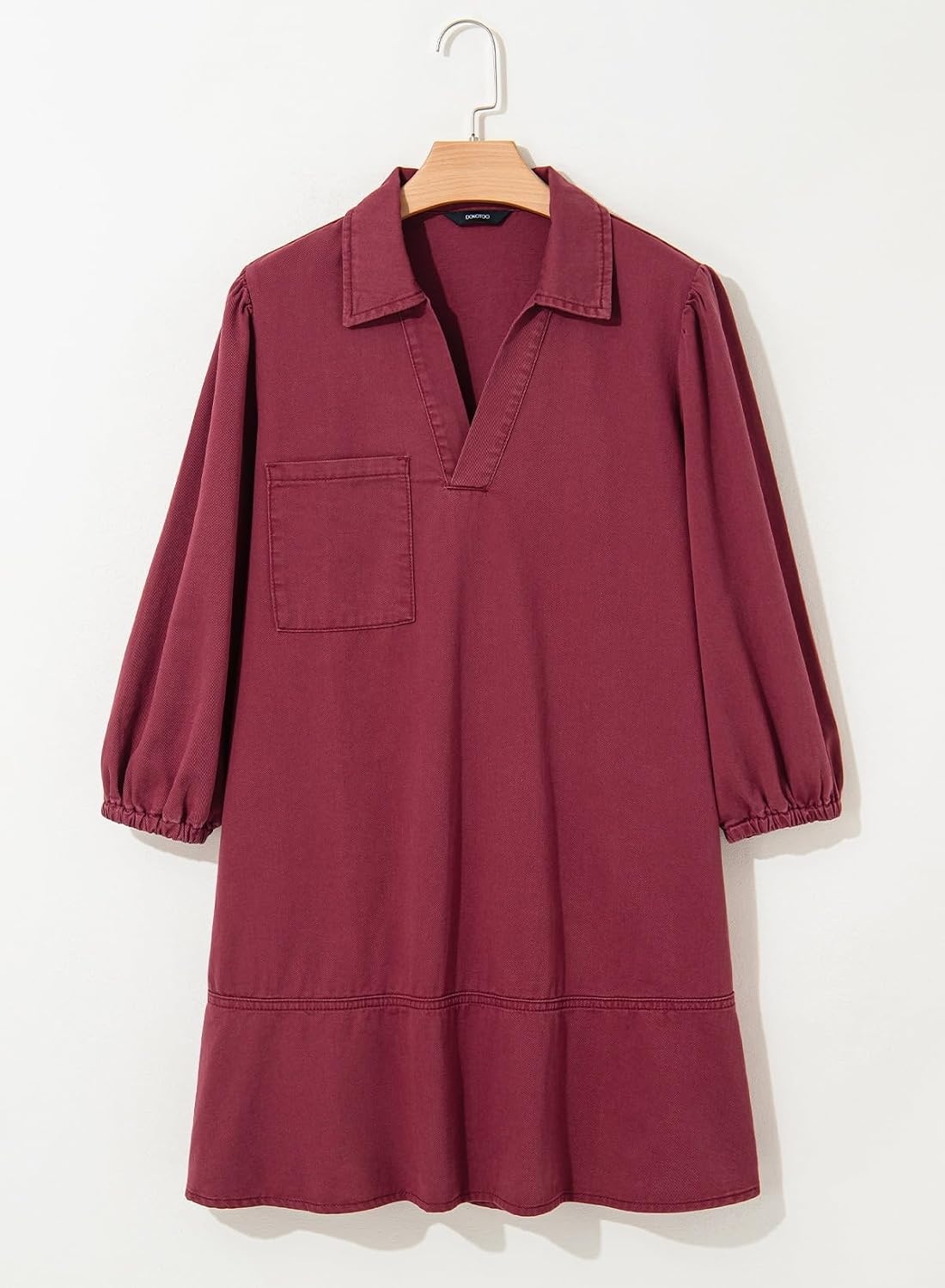 image:imageDokotoo Denim Dress for Women Fall 34 Puff Sleeve Babydoll Jean DressRed