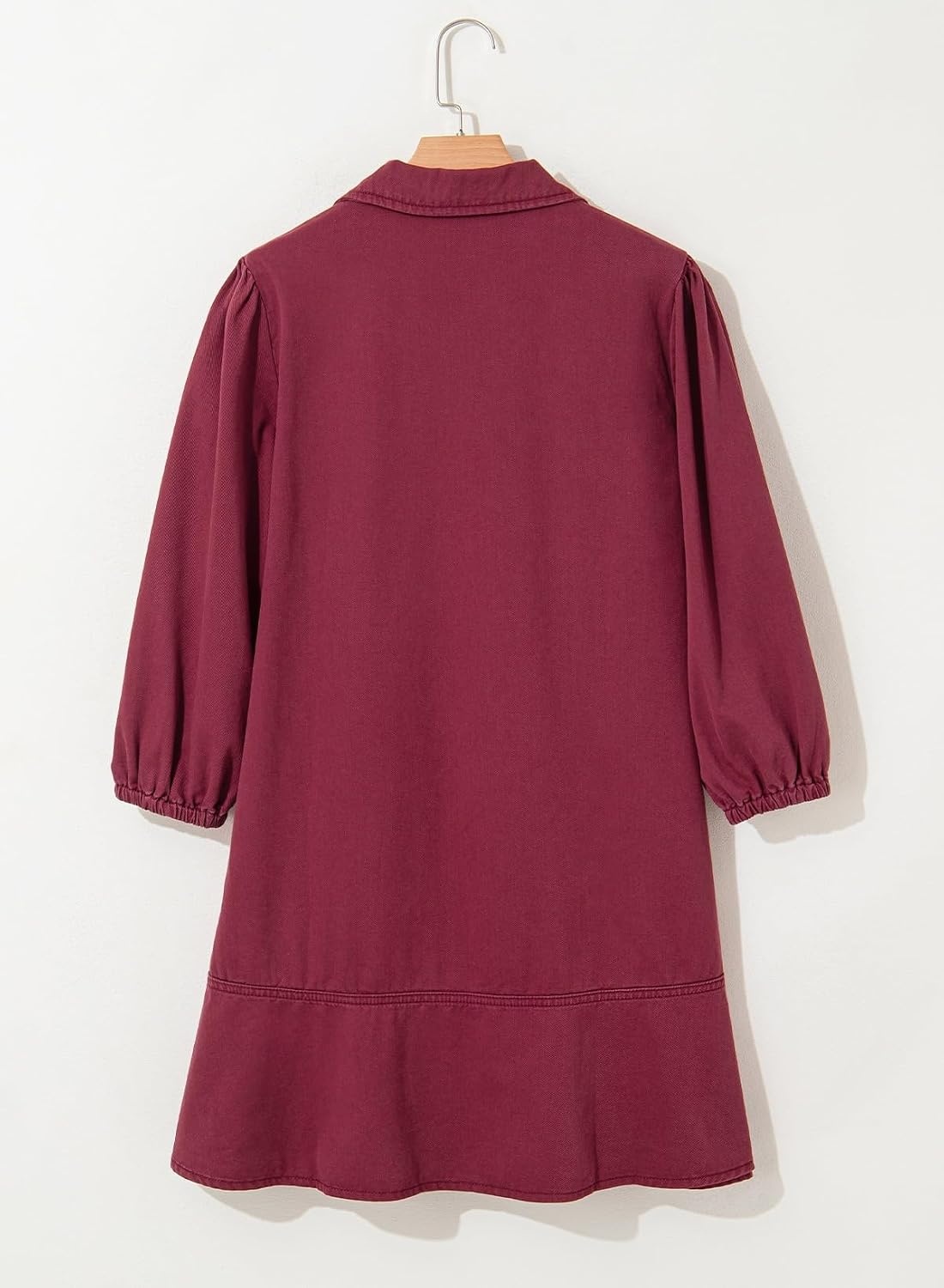 image:imageDokotoo Denim Dress for Women Fall 34 Puff Sleeve Babydoll Jean DressRed