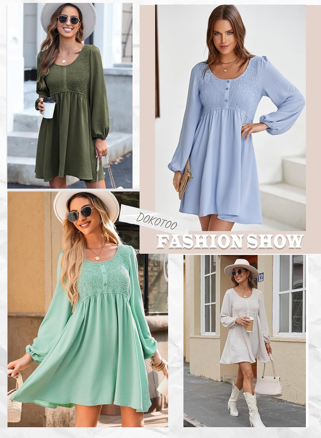 image:imageDokotoo Fall Dresses for Women 2026 Casual Long Sleeve Mini DressApricot