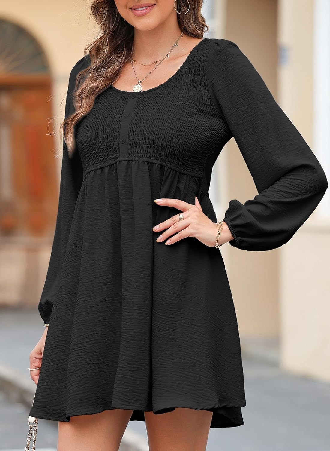 image:imageDokotoo Fall Dresses for Women 2026 Casual Long Sleeve Mini DressBlack