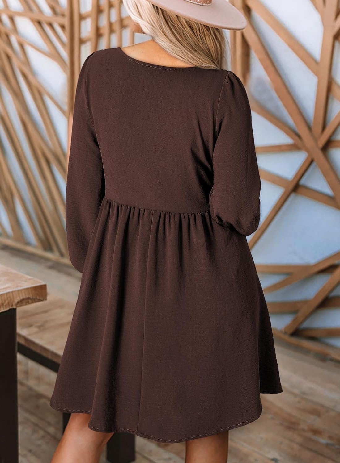 image:imageDokotoo Fall Dresses for Women 2026 Casual Long Sleeve Mini DressBrown