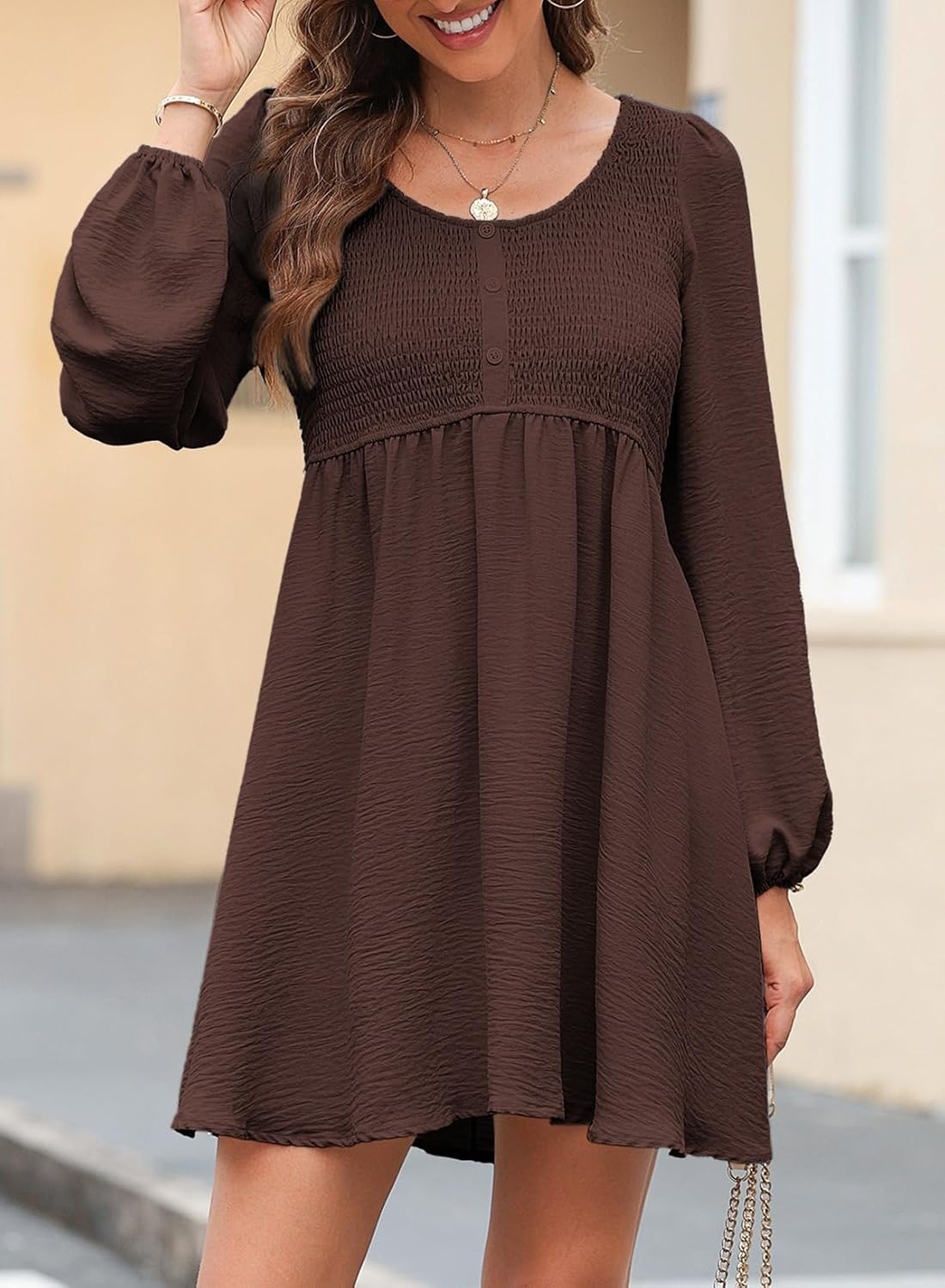 image:imageDokotoo Fall Dresses for Women 2026 Casual Long Sleeve Mini DressBrown