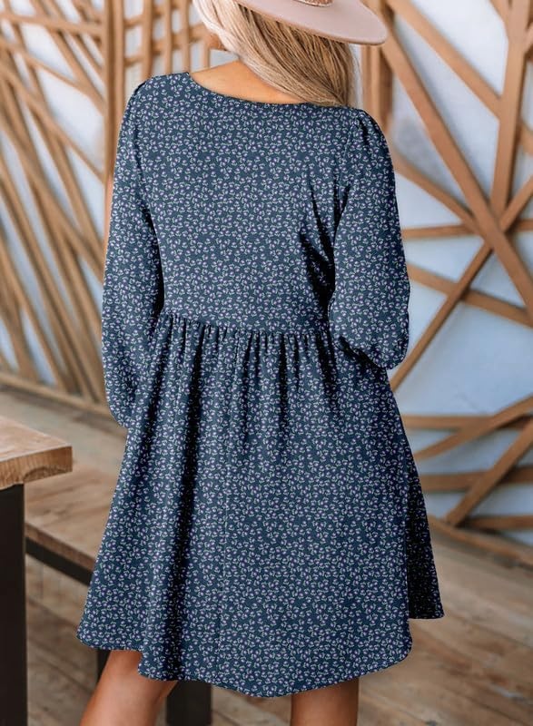 image:imageDokotoo Fall Dresses for Women 2026 Casual Long Sleeve Mini DressFloral Blue