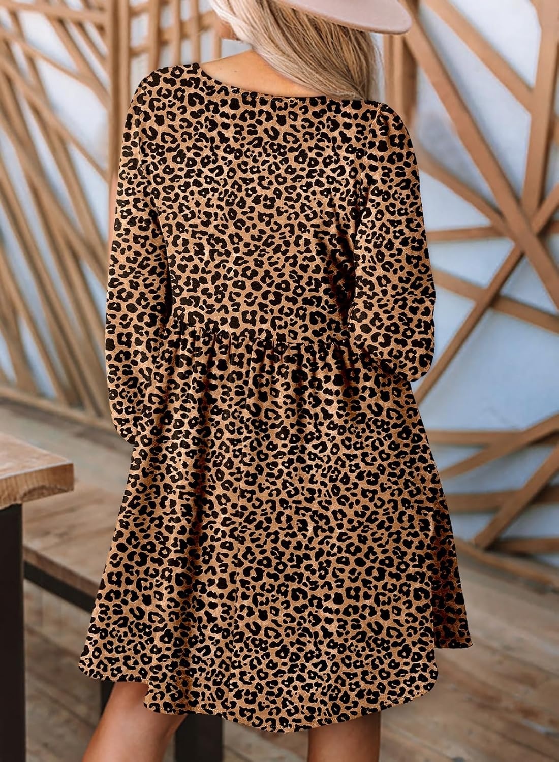 image:imageDokotoo Fall Dresses for Women 2026 Casual Long Sleeve Mini DressLeopard Brown