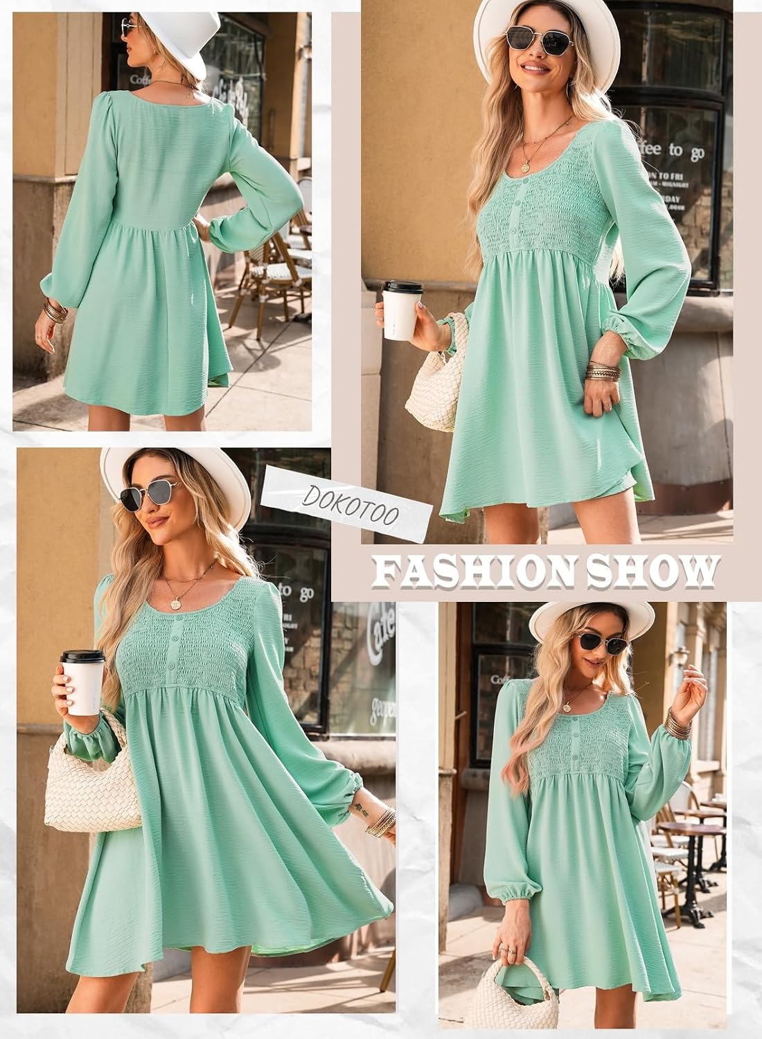 image:imageDokotoo Fall Dresses for Women 2026 Casual Long Sleeve Mini DressMint Green