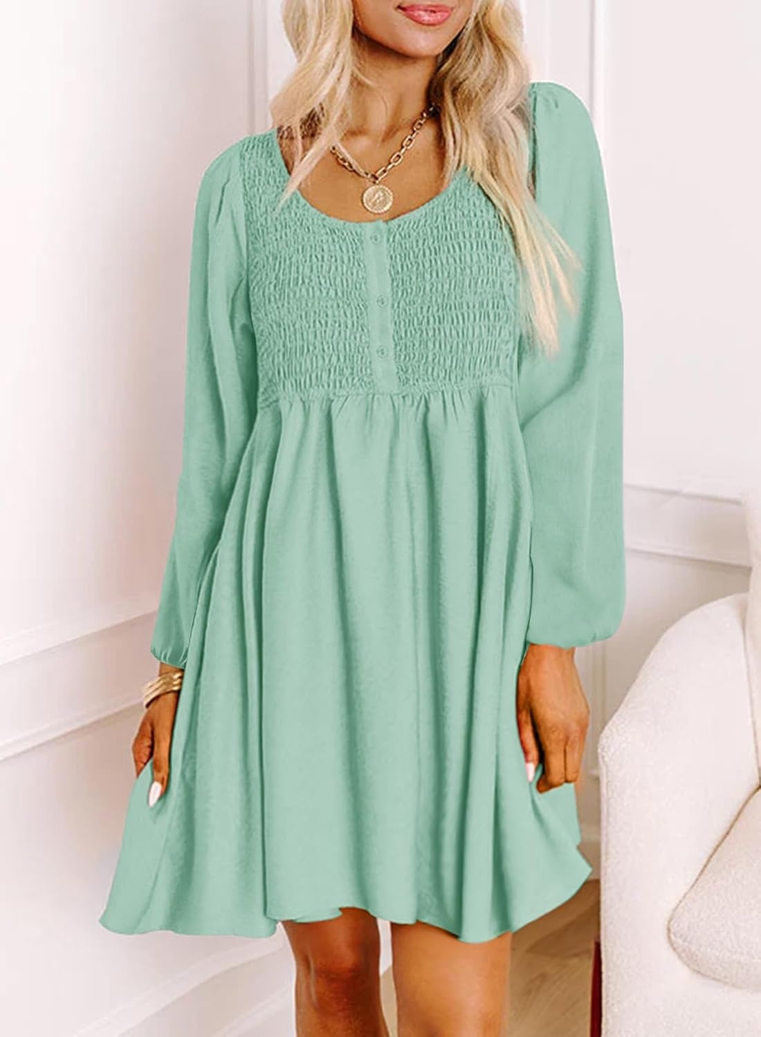 image:imageDokotoo Fall Dresses for Women 2026 Casual Long Sleeve Mini DressMint Green