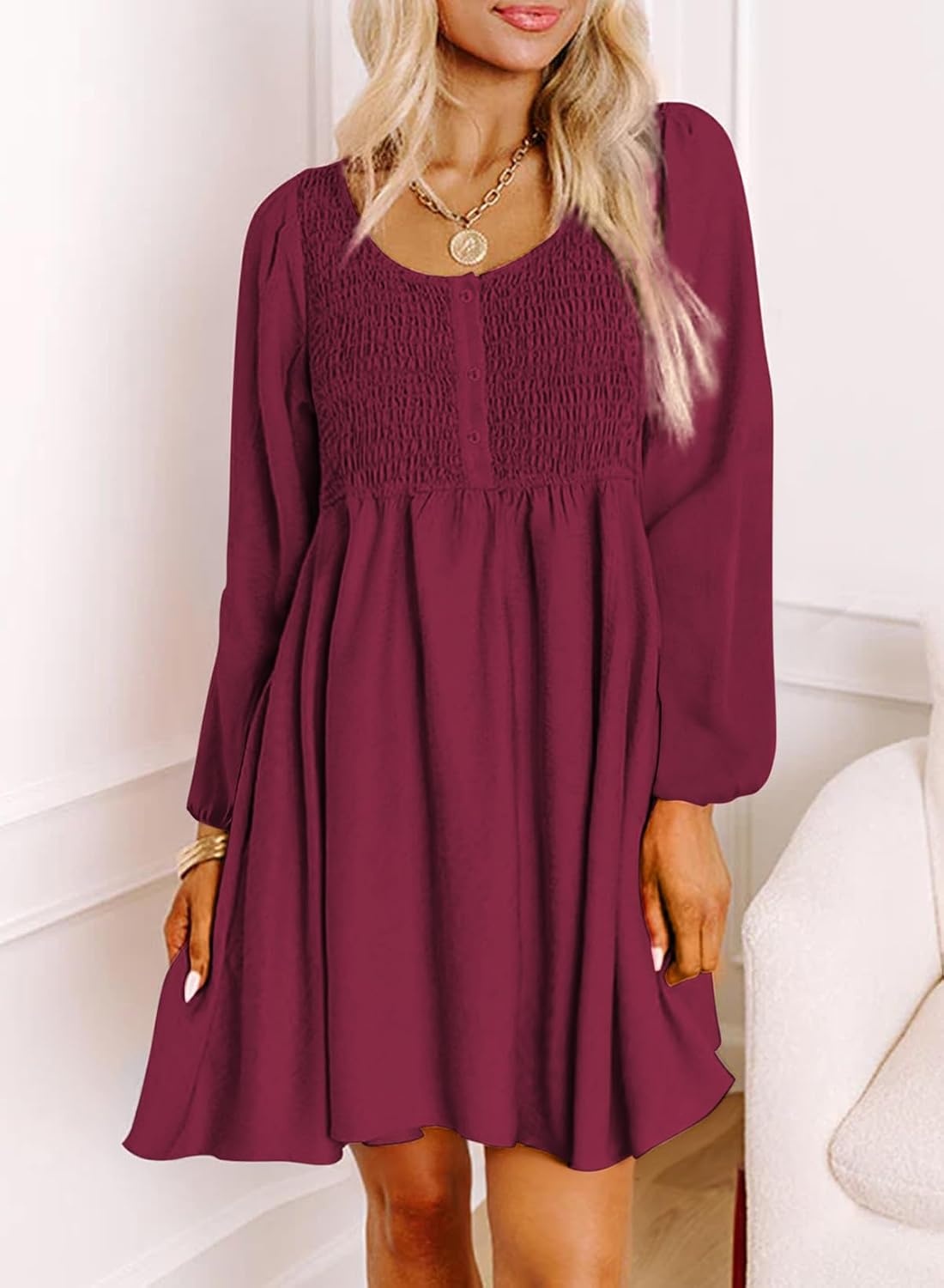 image:imageDokotoo Fall Dresses for Women 2026 Casual Long Sleeve Mini DressRose