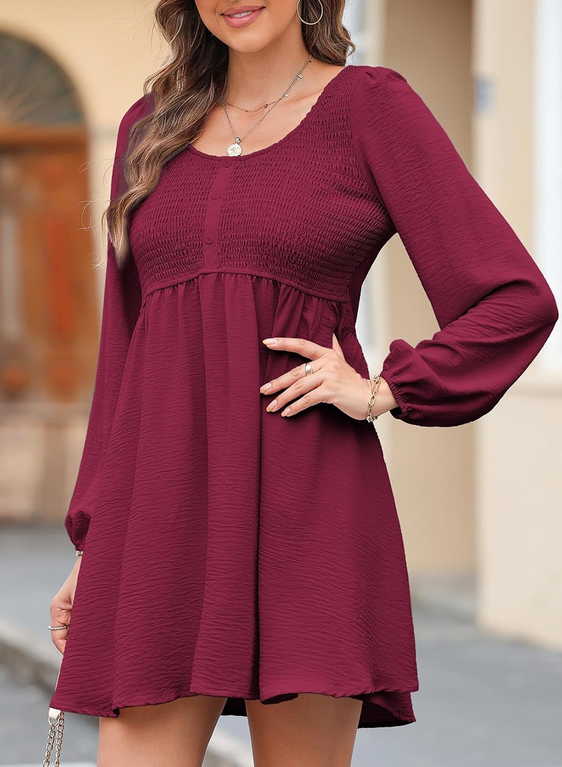 image:imageDokotoo Fall Dresses for Women 2026 Casual Long Sleeve Mini DressRose