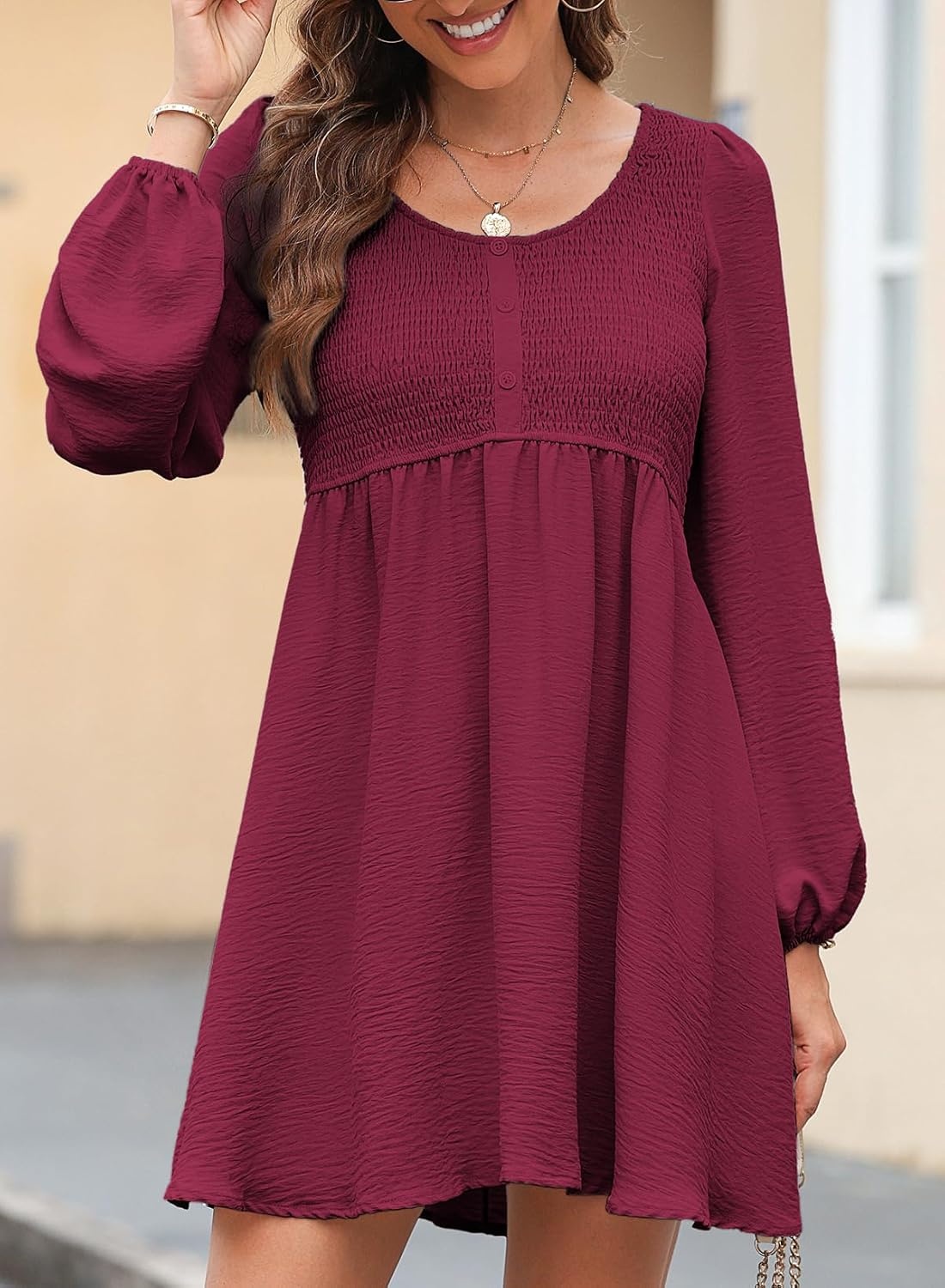 image:imageDokotoo Fall Dresses for Women 2026 Casual Long Sleeve Mini DressRose