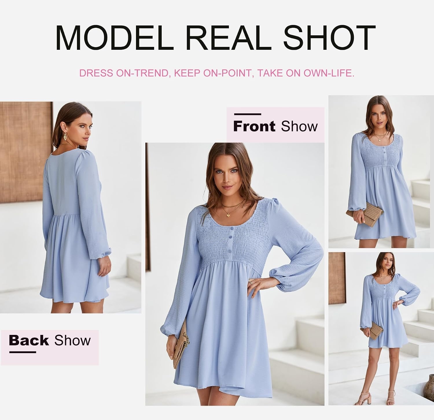 image:imageDokotoo Fall Dresses for Women 2026 Casual Long Sleeve Mini DressSky Blue