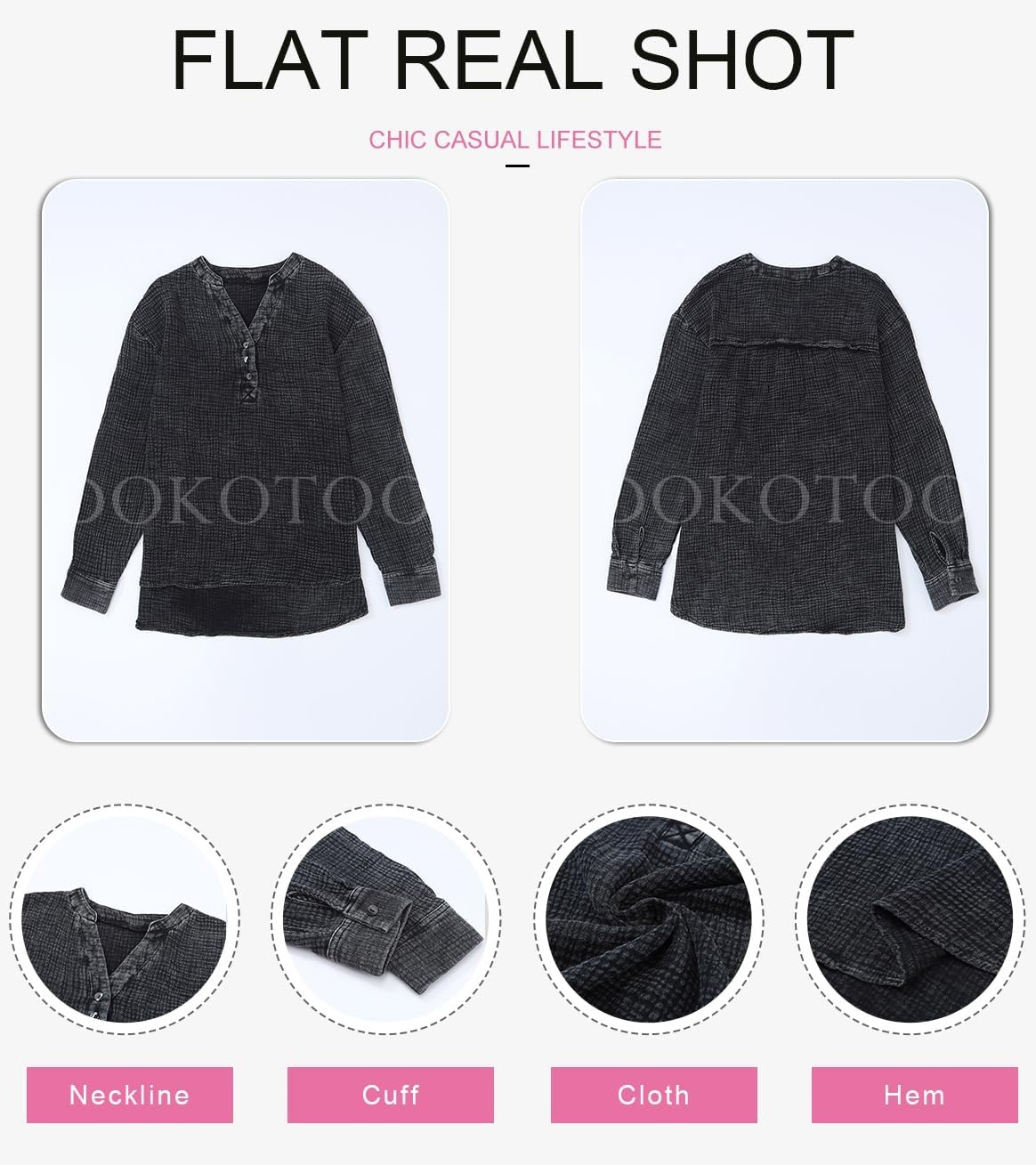 image:imageDokotoo Long Sleeve Shirts for Women Casual V Neck Oversized Blouses TopsBlack