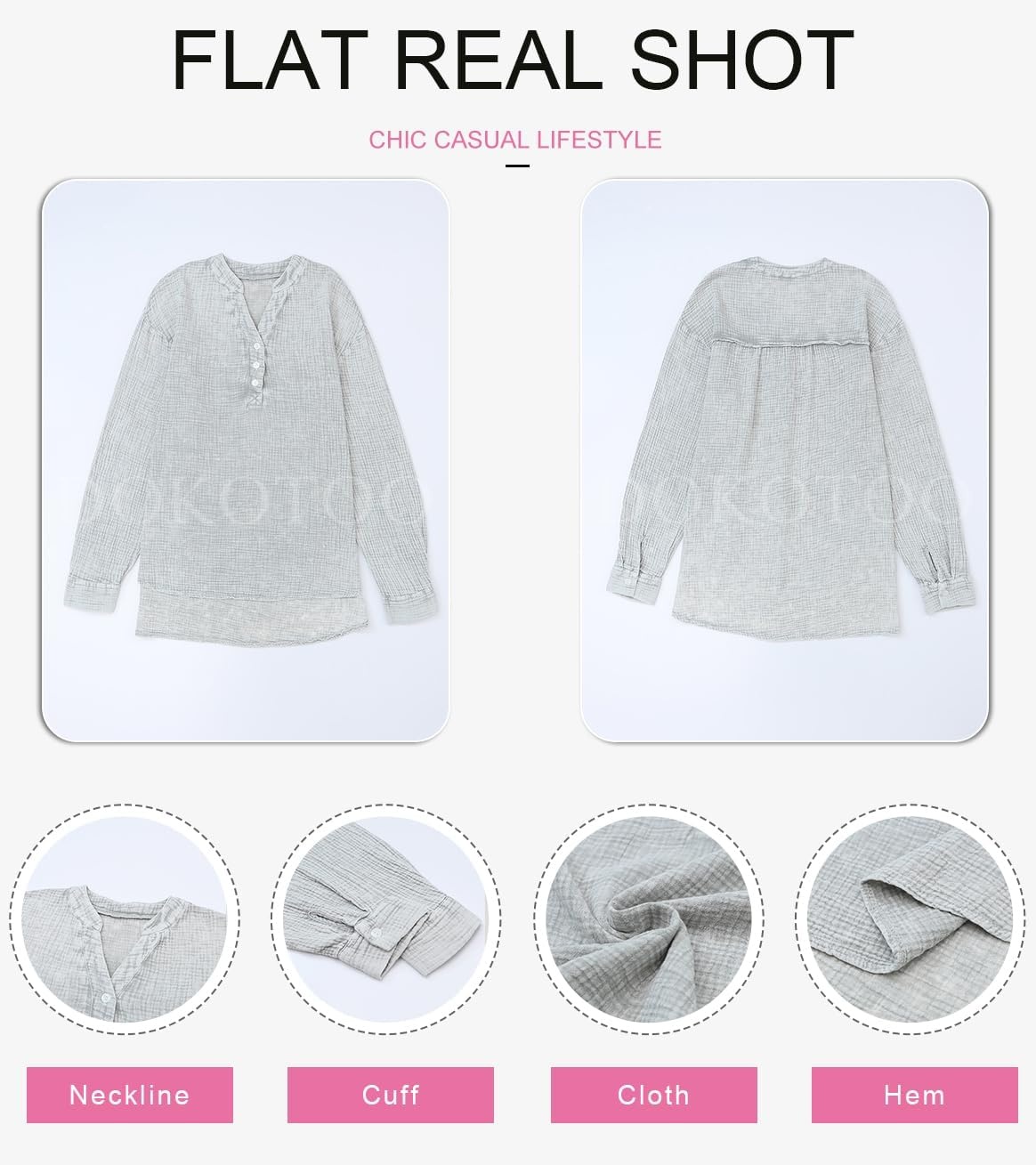 image:imageDokotoo Long Sleeve Shirts for Women Casual V Neck Oversized Blouses TopsGray