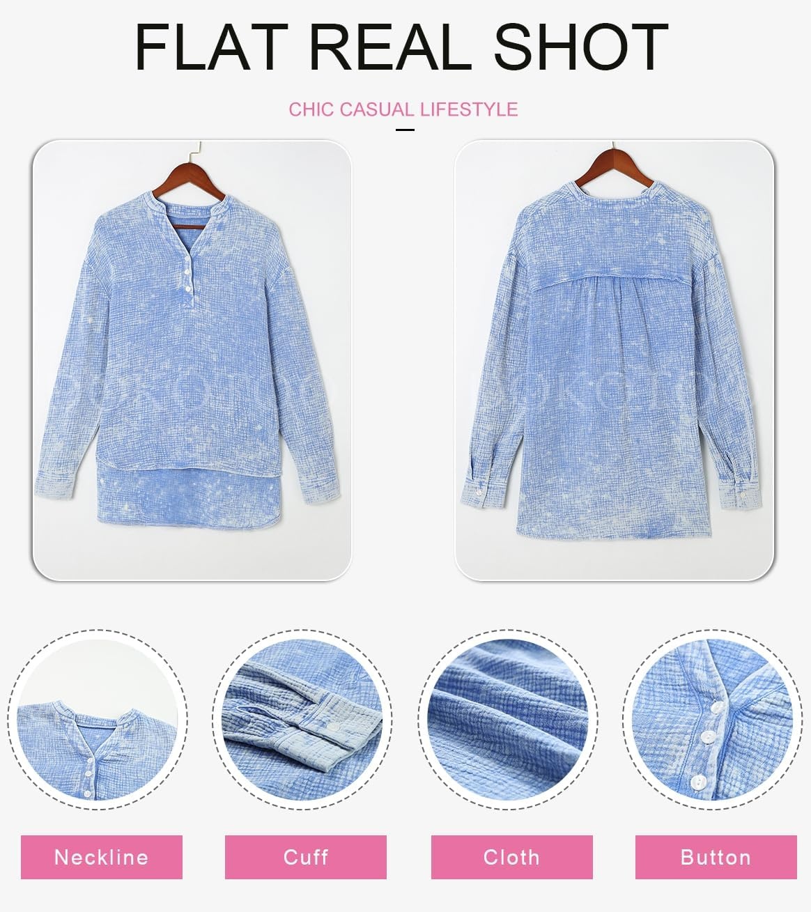 image:imageDokotoo Long Sleeve Shirts for Women Casual V Neck Oversized Blouses TopsSky Blue