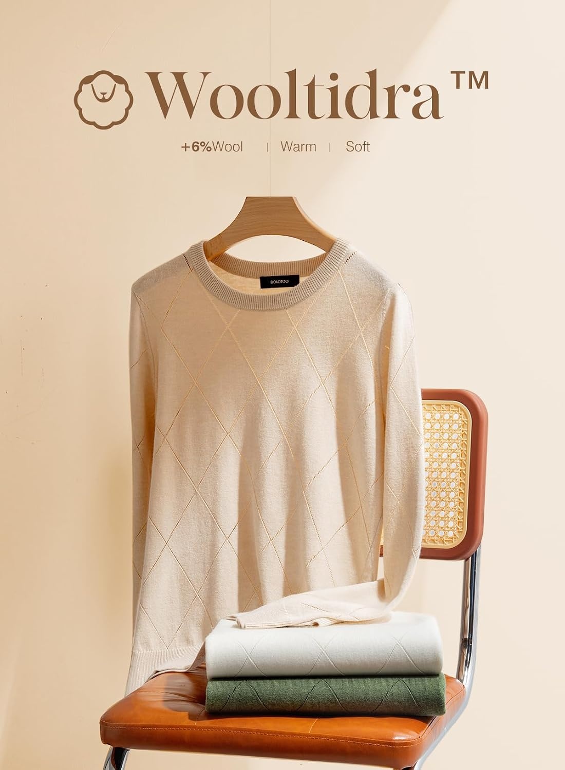 image:imageDokotoo Sweaters for Women Long Sleeve Crewneck Diamond Hollow Out Lightweight Pullover Sweater Tops Fall OutfitsApricot