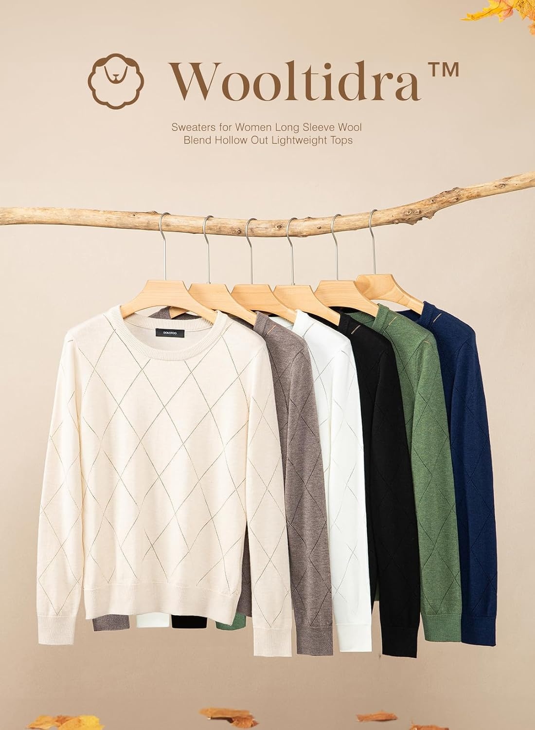 image:imageDokotoo Sweaters for Women Long Sleeve Crewneck Diamond Hollow Out Lightweight Pullover Sweater Tops Fall OutfitsBrown