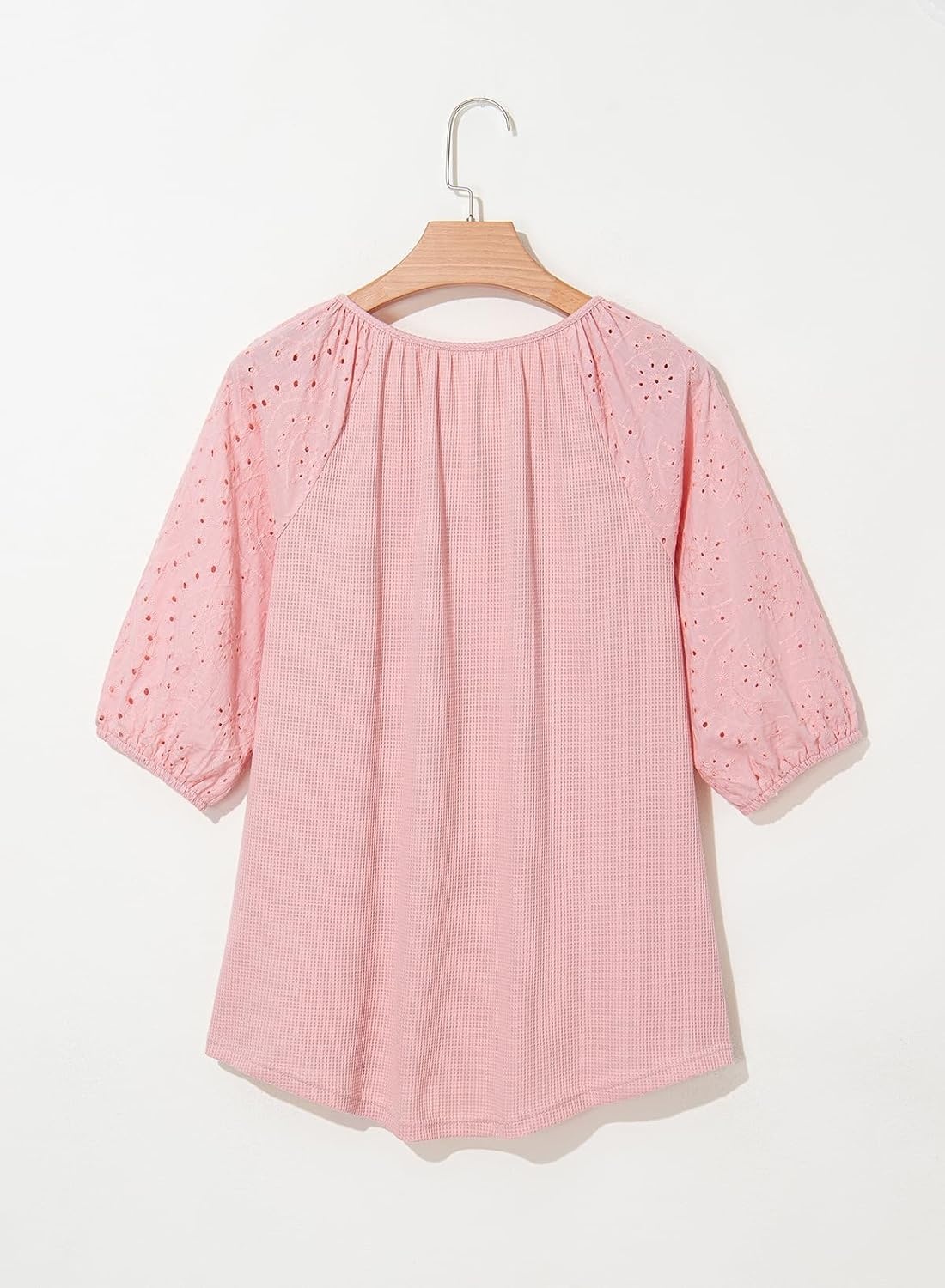 image:imageDokotoo Women Blouses Dressy Casual Embroidered 34 Length Sleeve Womens Tops Tassel Tie V Neck Waffle Knit ShirtsGossamer Pink