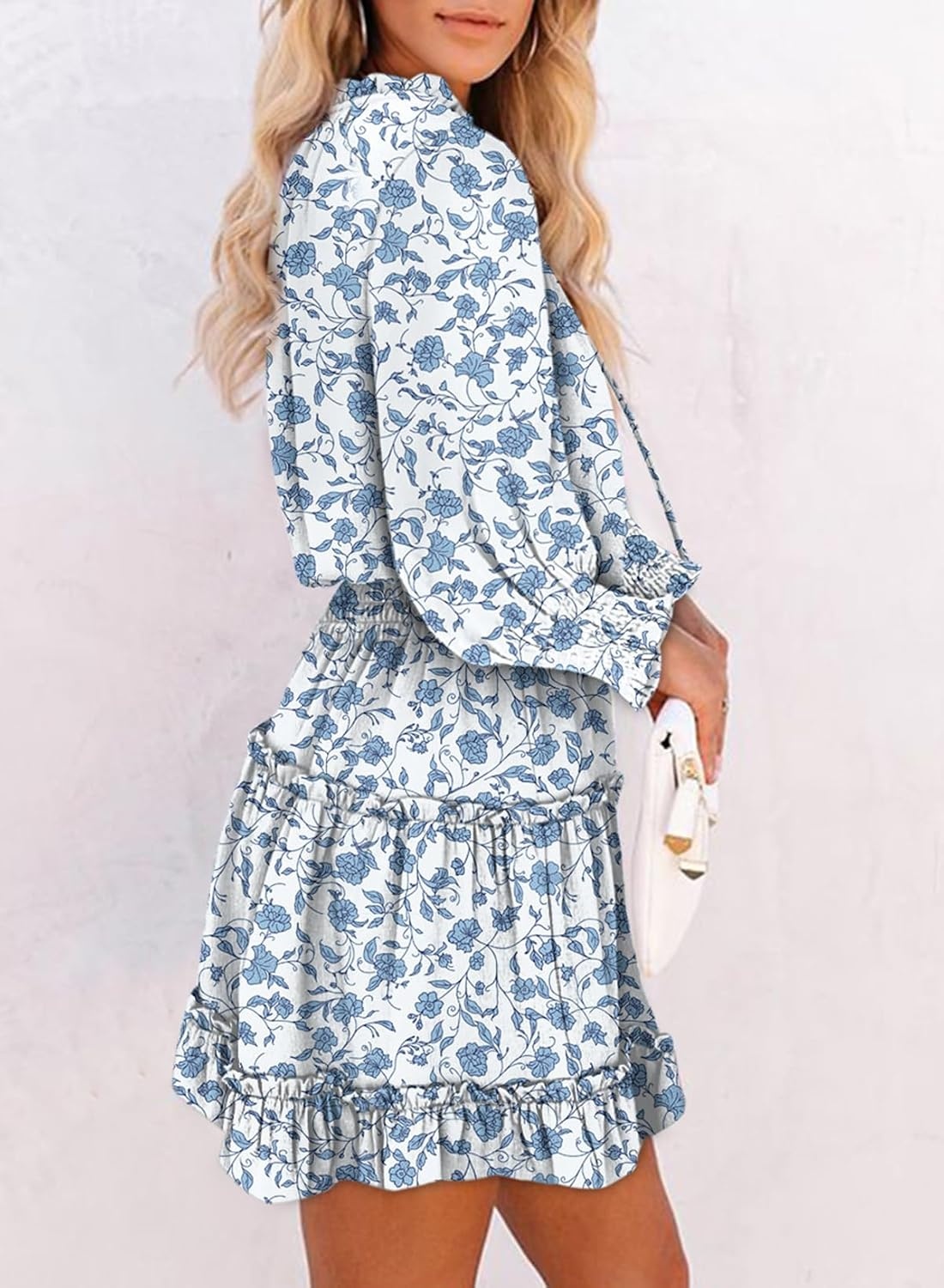 image:imageDokotoo Womens 2024 Split V Neck Ruffle Chiffon Elegant Mini Short Skirt DressesZ Print Floral 1
