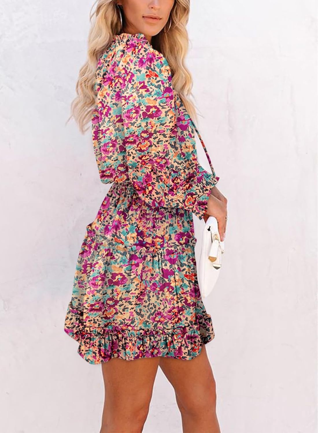 image:imageDokotoo Womens 2024 Split V Neck Ruffle Chiffon Elegant Mini Short Skirt DressesZ Print Floral 6