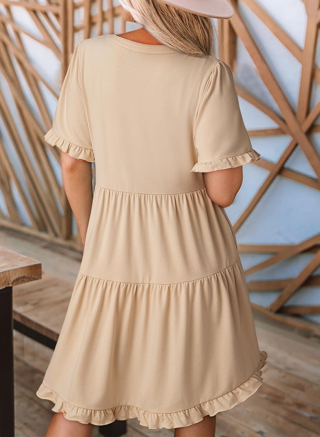 image:imageDokotoo Womens A Line Babydoll Casual Summer Dresses with PocketsApricot