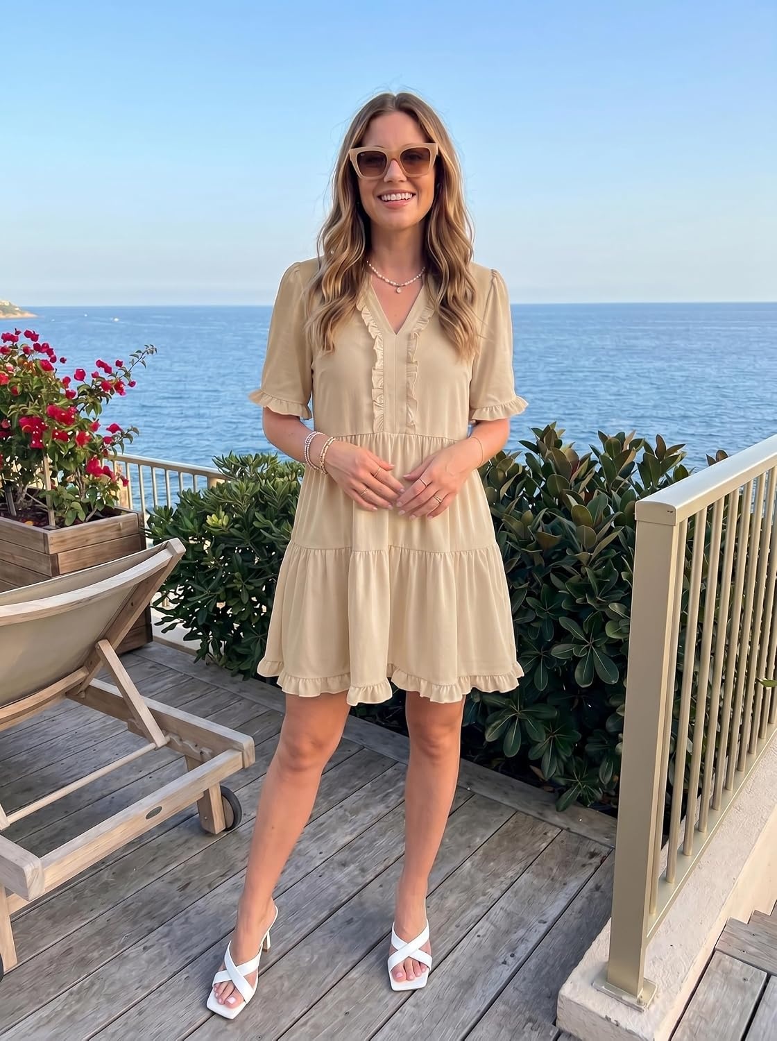 image:imageDokotoo Womens A Line Babydoll Casual Summer Dresses with PocketsApricot