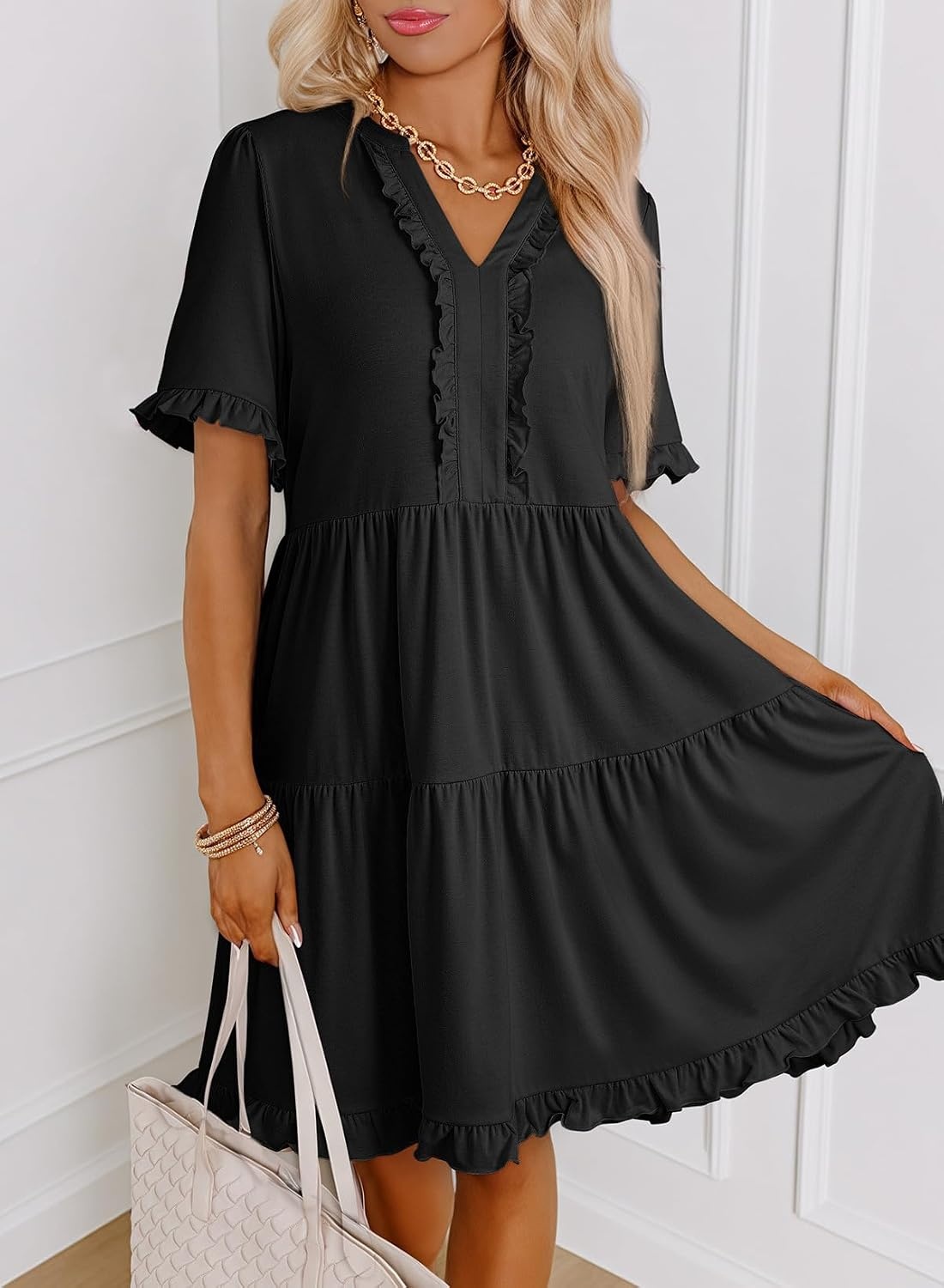image:imageDokotoo Womens A Line Babydoll Casual Summer Dresses with PocketsBlack