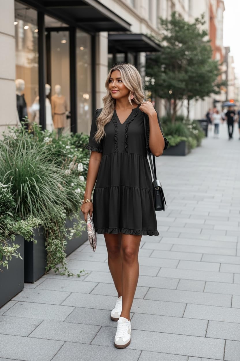 image:imageDokotoo Womens A Line Babydoll Casual Summer Dresses with PocketsBlack