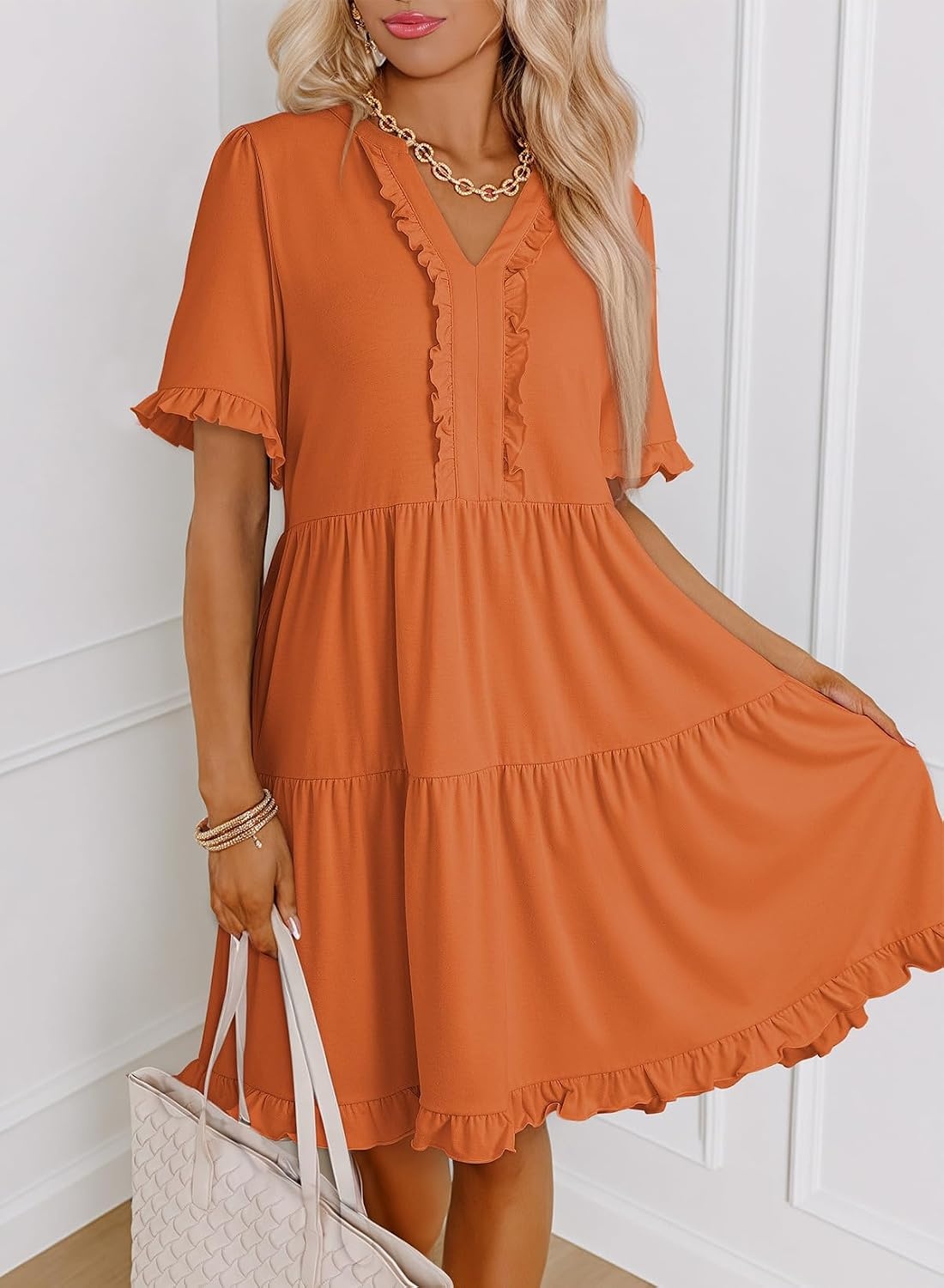 image:imageDokotoo Womens A Line Babydoll Casual Summer Dresses with PocketsCarrot