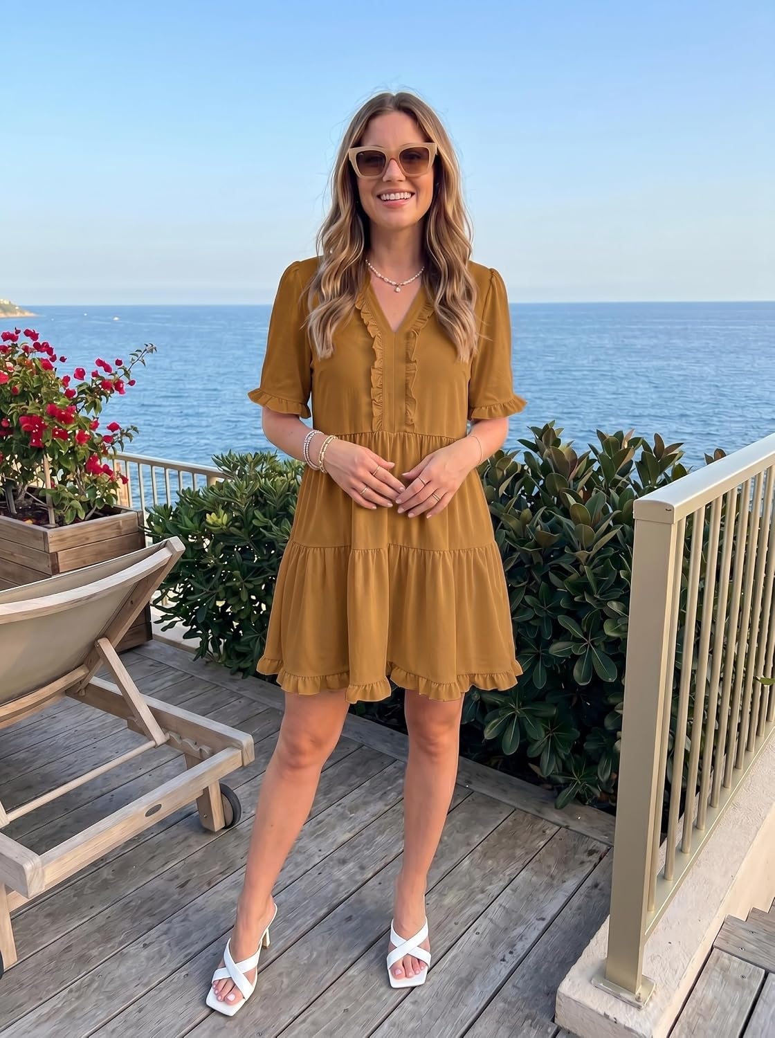 image:imageDokotoo Womens A Line Babydoll Casual Summer Dresses with PocketsChestnut