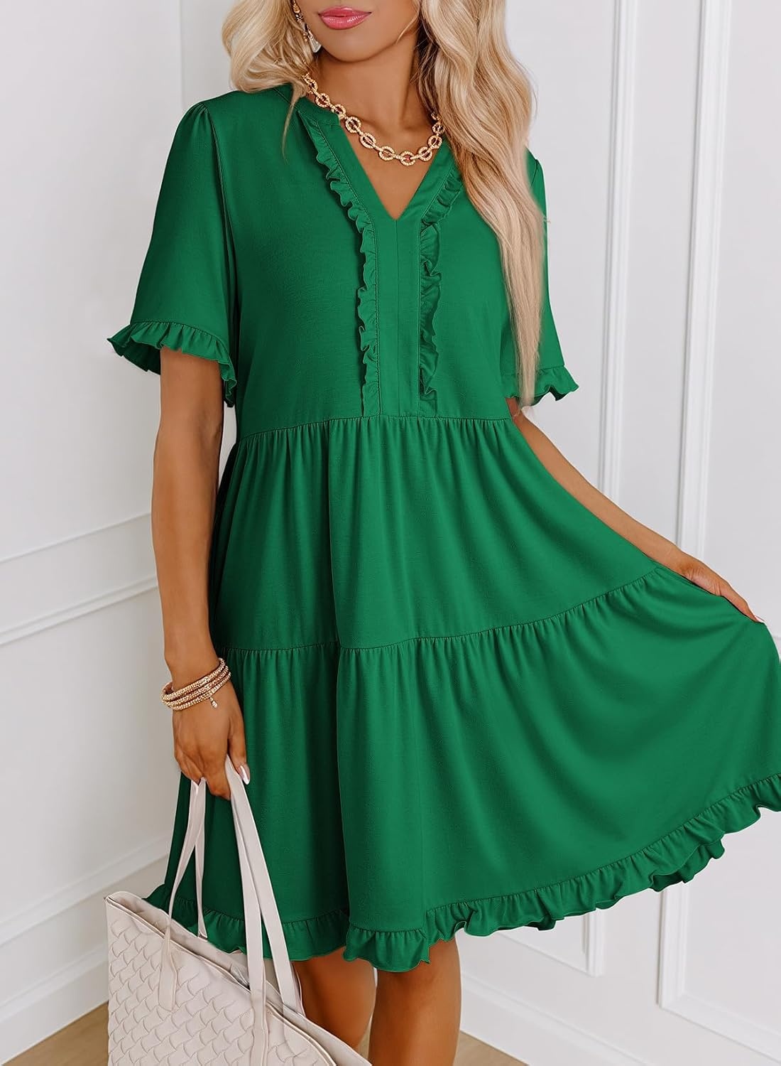 image:imageDokotoo Womens A Line Babydoll Casual Summer Dresses with PocketsKelly Green