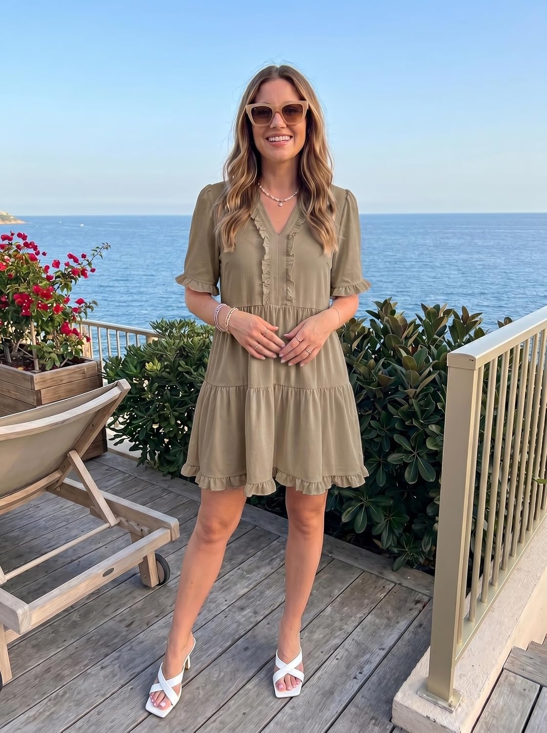 image:imageDokotoo Womens A Line Babydoll Casual Summer Dresses with PocketsLight Brown