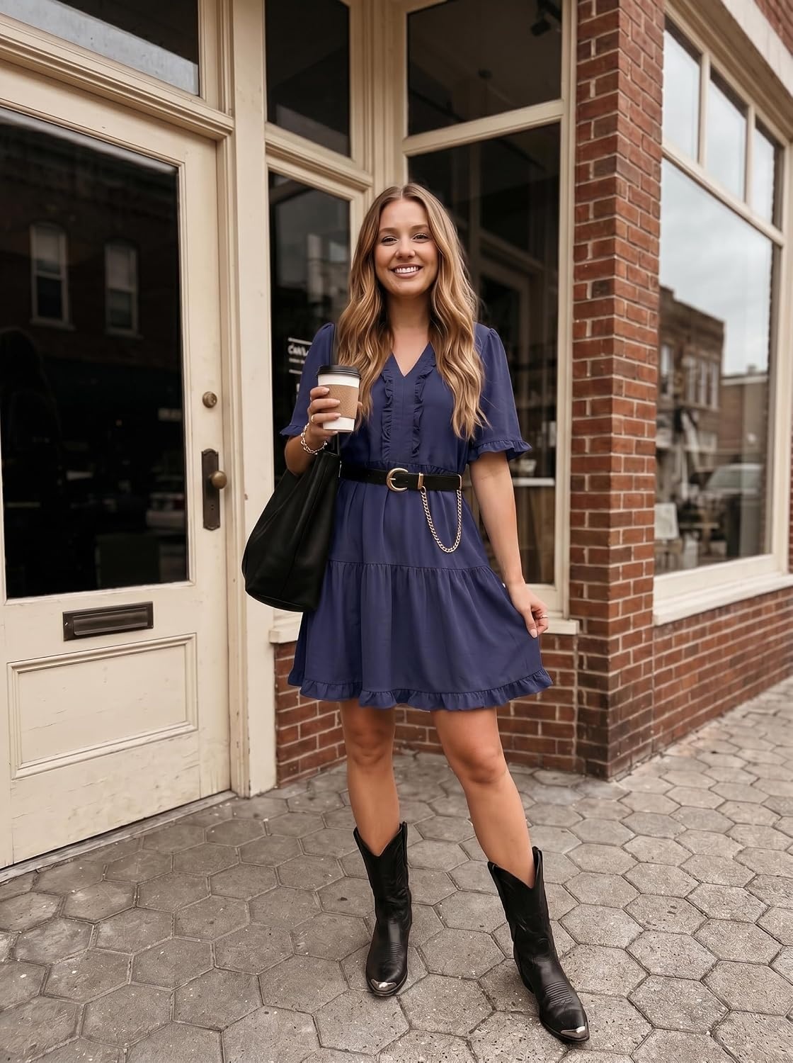 image:imageDokotoo Womens A Line Babydoll Casual Summer Dresses with PocketsNavy Blue