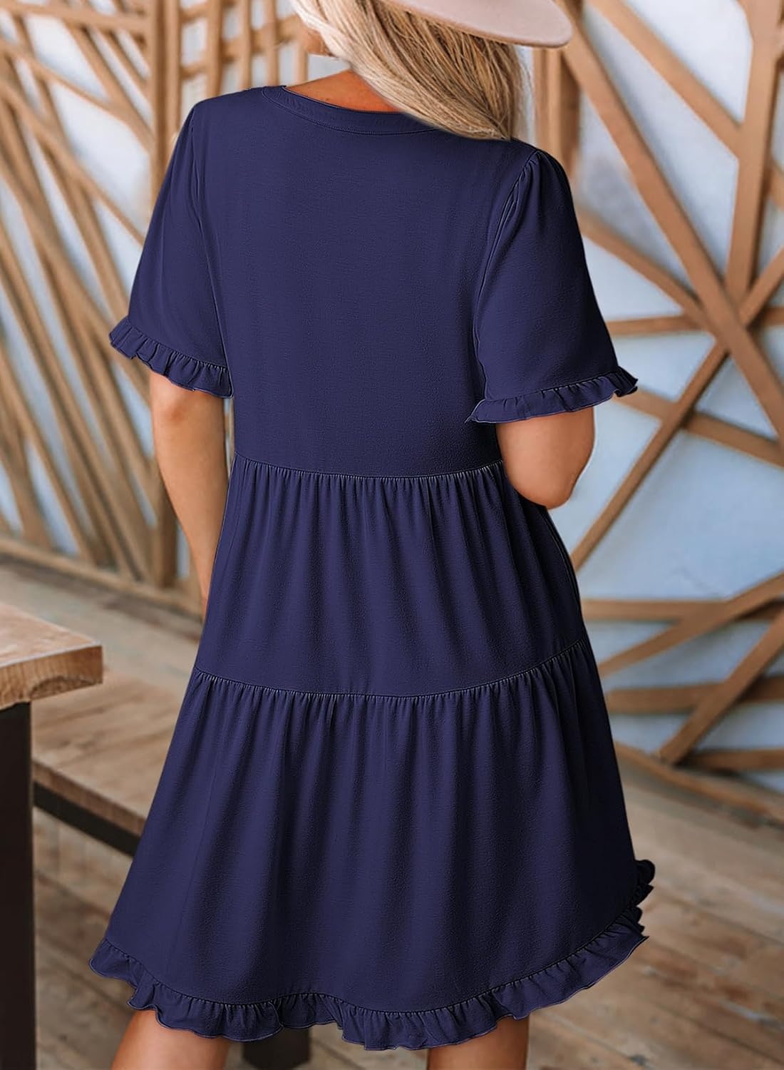 image:imageDokotoo Womens A Line Babydoll Casual Summer Dresses with PocketsNavy Blue