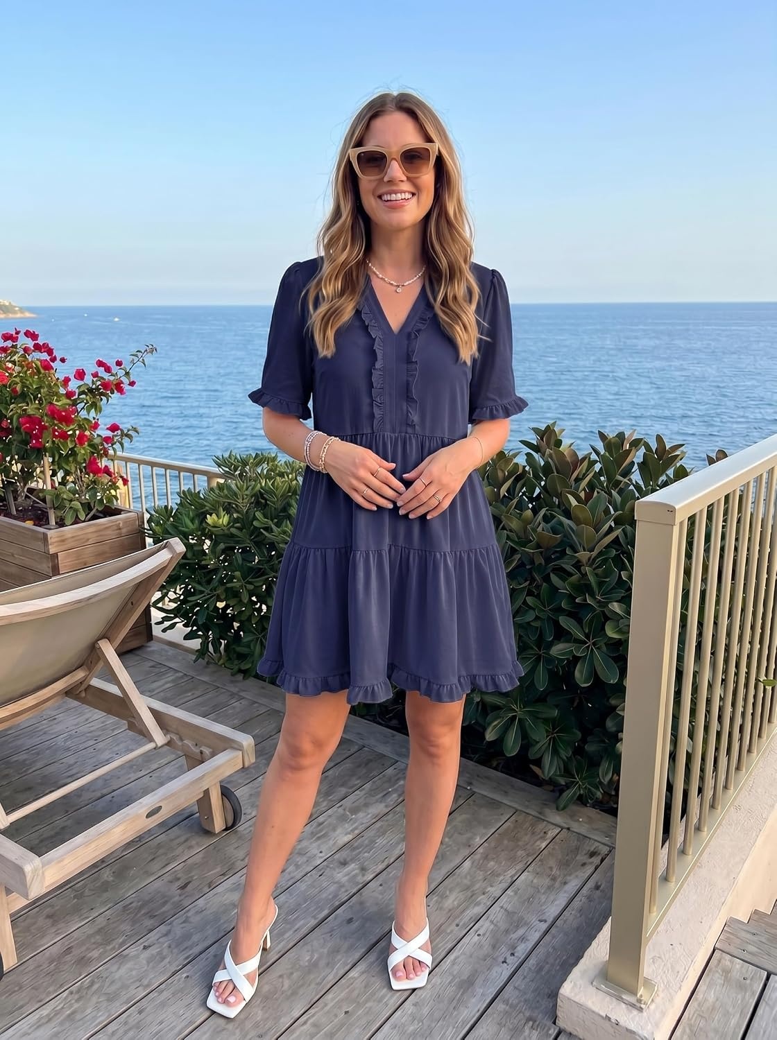 image:imageDokotoo Womens A Line Babydoll Casual Summer Dresses with PocketsNavy Blue