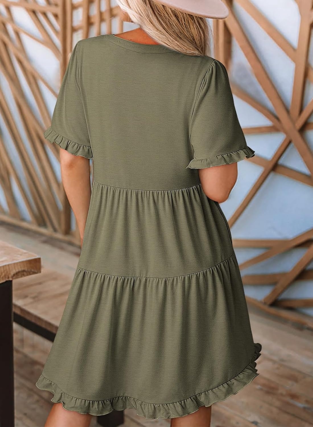image:imageDokotoo Womens A Line Babydoll Casual Summer Dresses with PocketsOlive Green