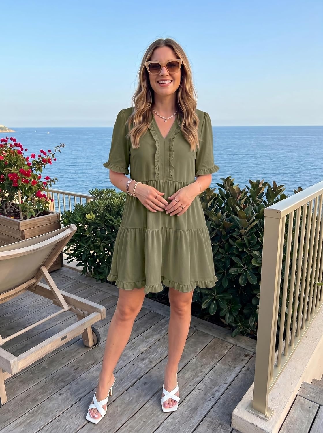 image:imageDokotoo Womens A Line Babydoll Casual Summer Dresses with PocketsOlive Green
