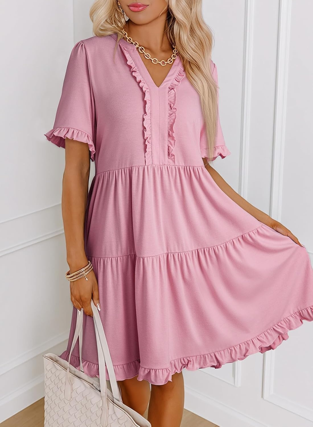 image:imageDokotoo Womens A Line Babydoll Casual Summer Dresses with PocketsPink