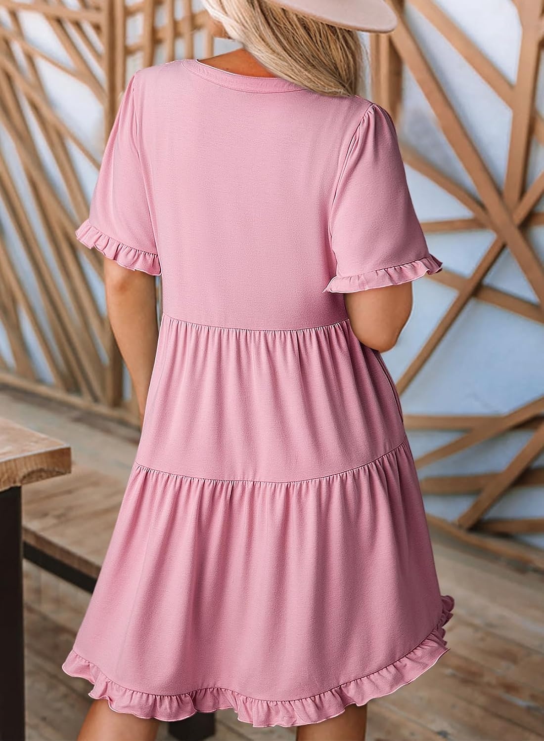 image:imageDokotoo Womens A Line Babydoll Casual Summer Dresses with PocketsPink
