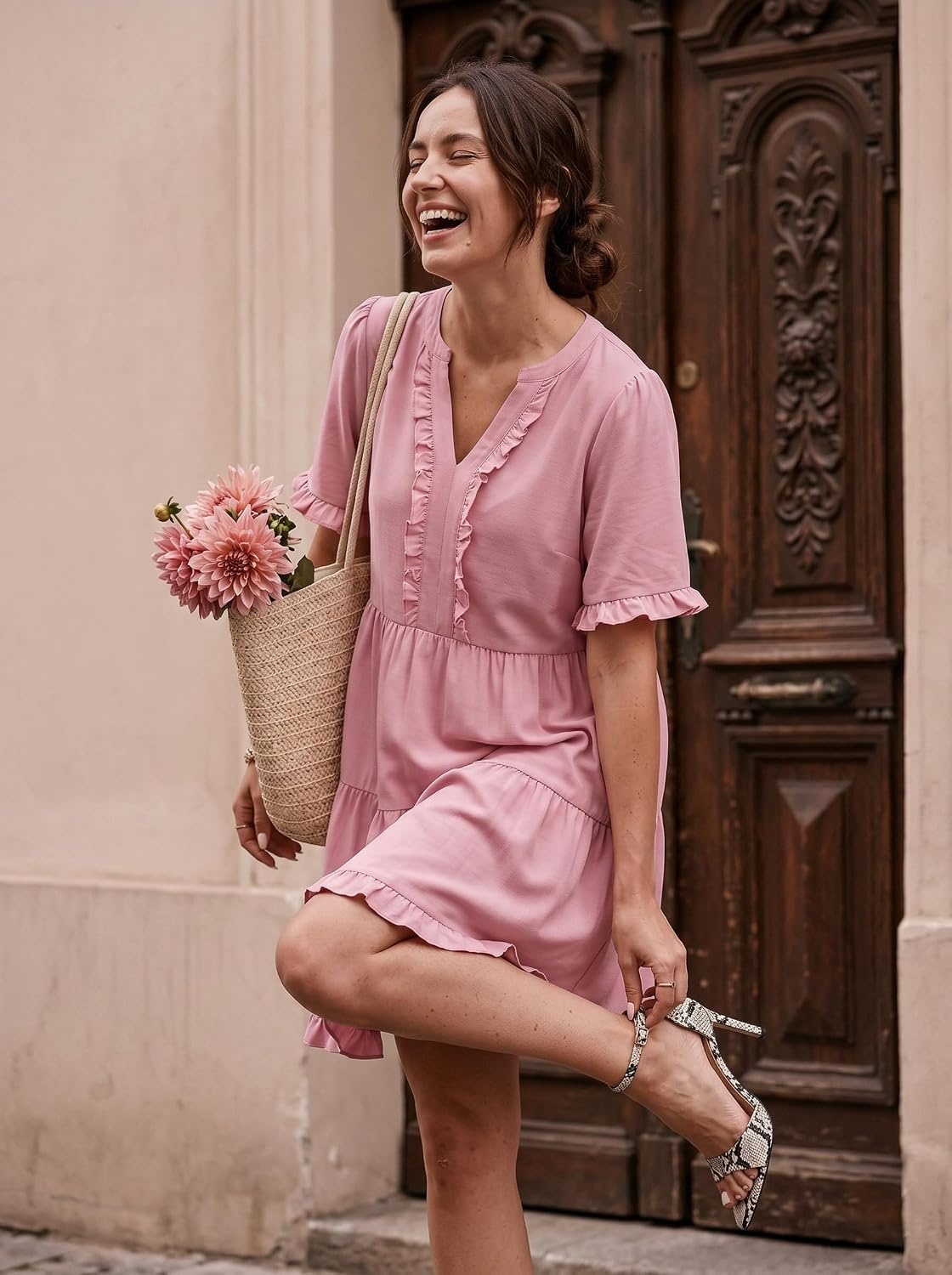 image:imageDokotoo Womens A Line Babydoll Casual Summer Dresses with PocketsPink
