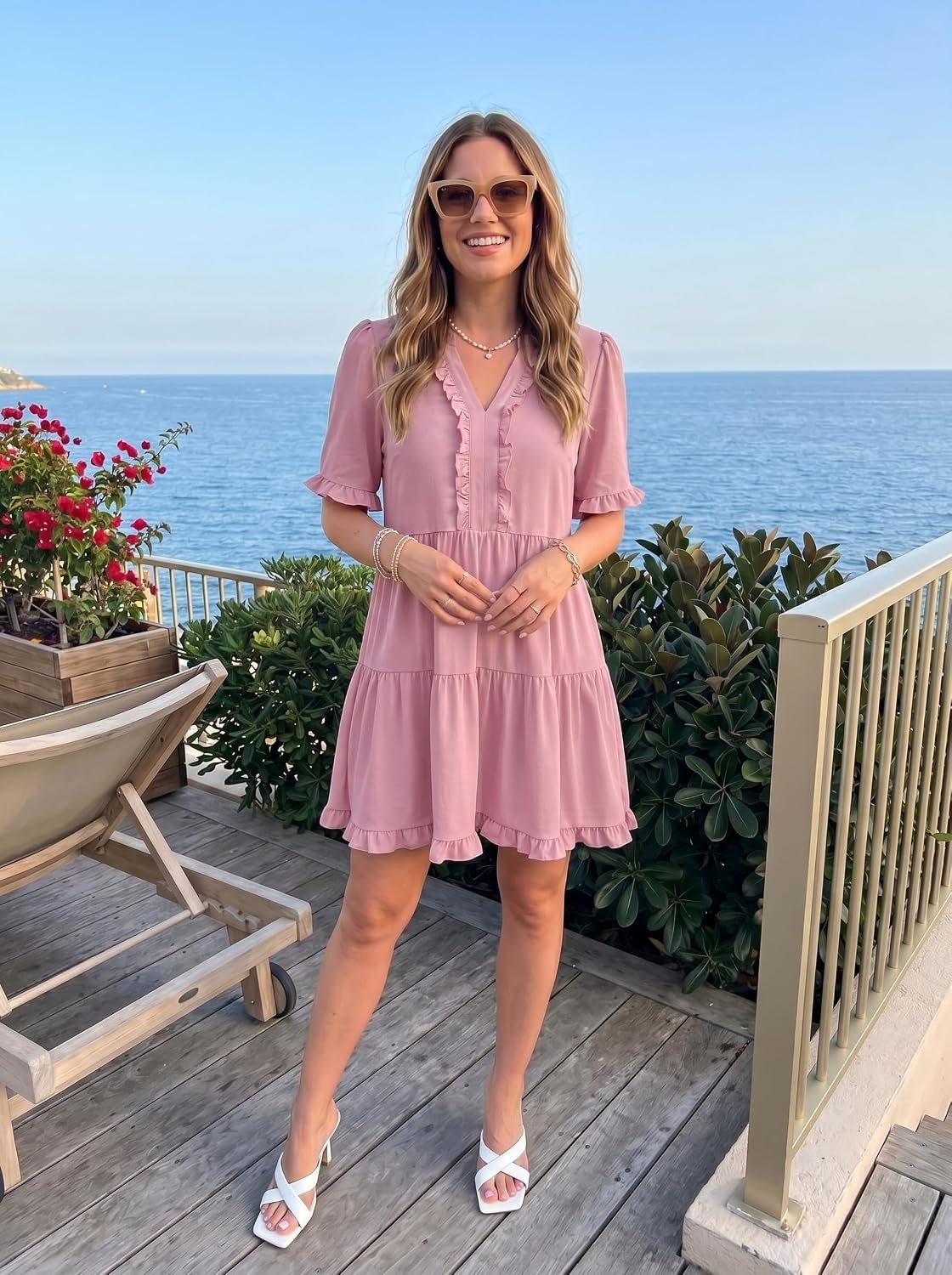 image:imageDokotoo Womens A Line Babydoll Casual Summer Dresses with PocketsPink