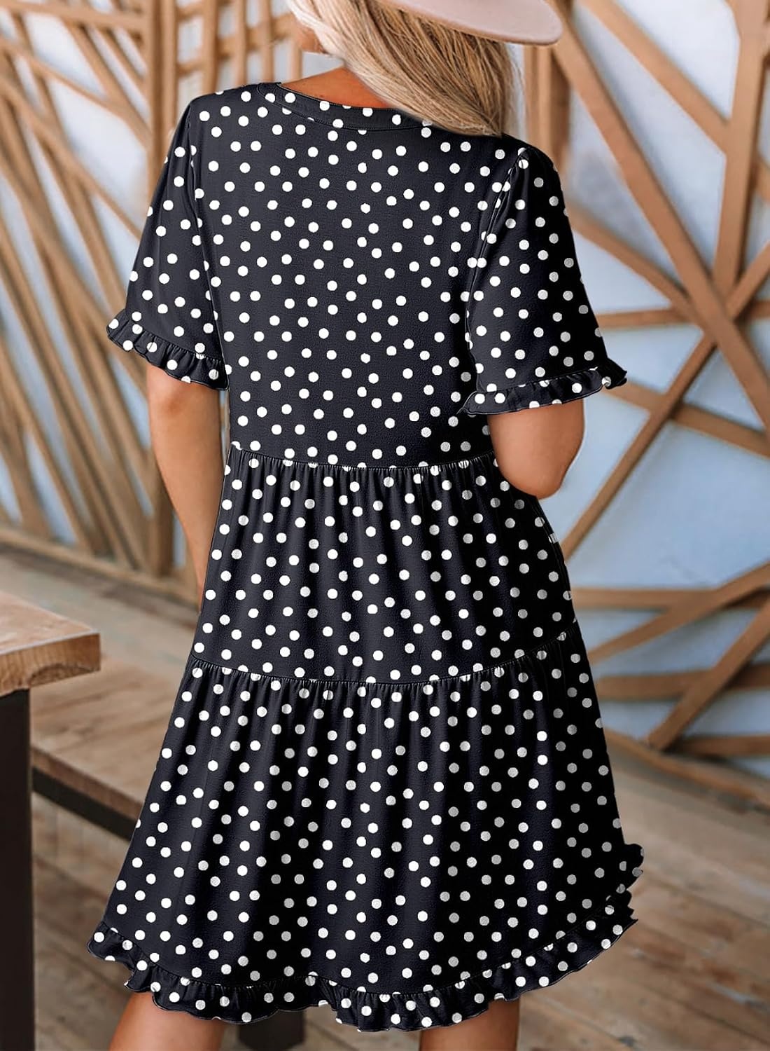 image:imageDokotoo Womens A Line Babydoll Casual Summer Dresses with PocketsPolka Dot Black