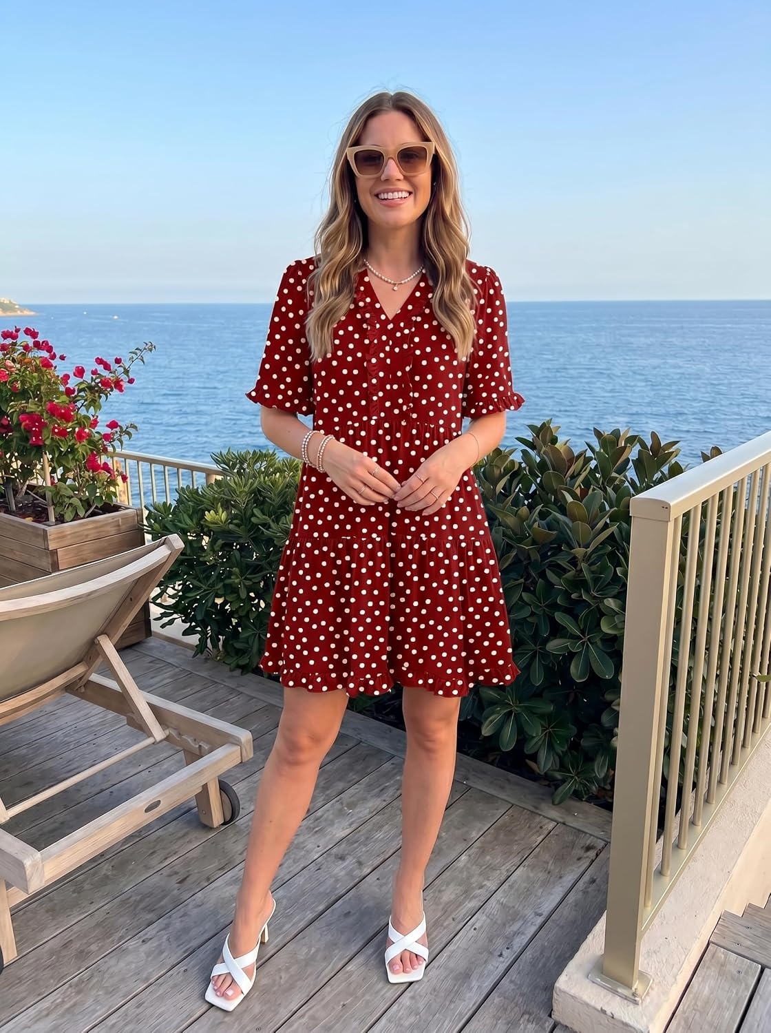 image:imageDokotoo Womens A Line Babydoll Casual Summer Dresses with PocketsPolka Dot Red