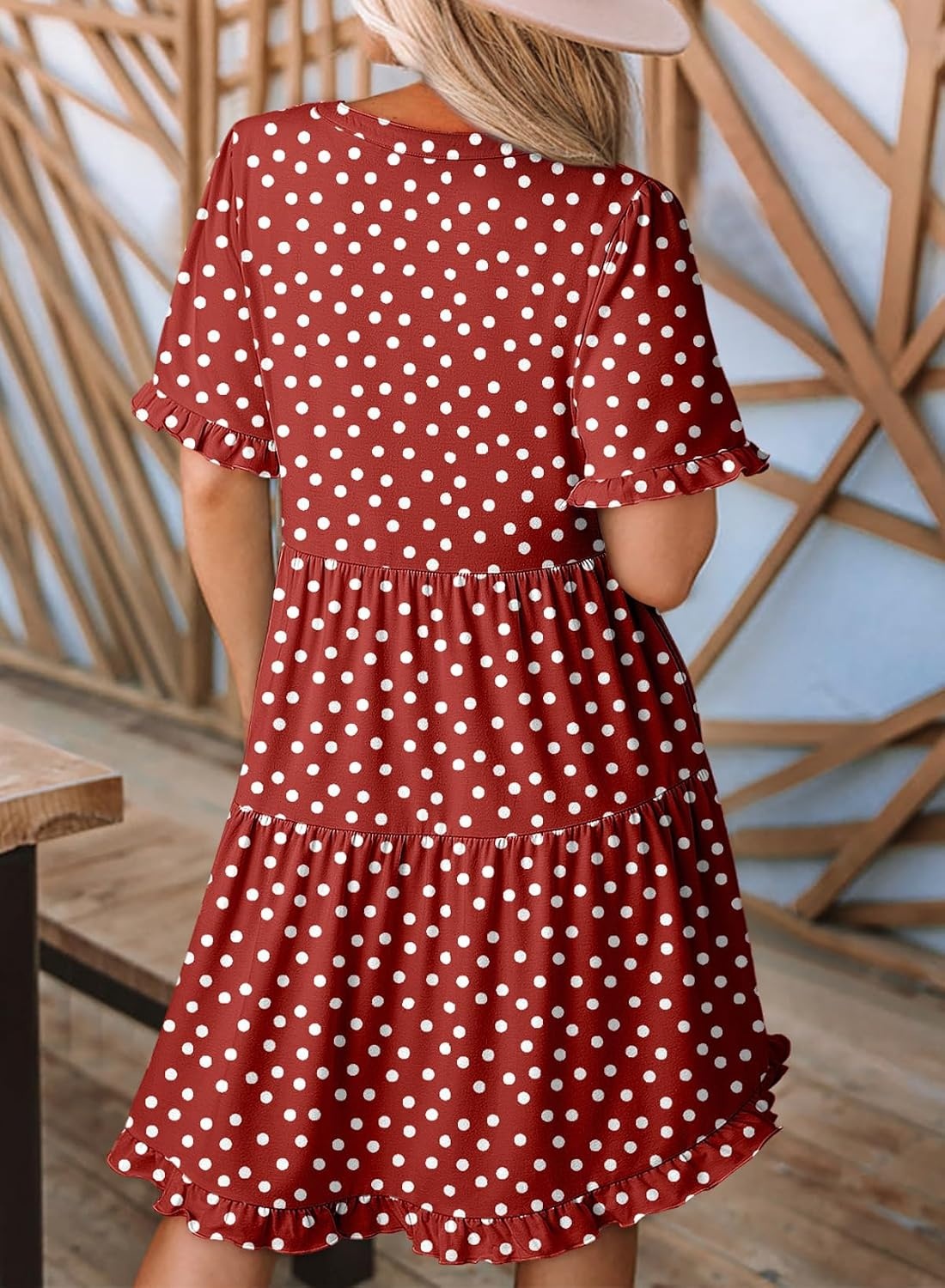 image:imageDokotoo Womens A Line Babydoll Casual Summer Dresses with PocketsPolka Dot Red
