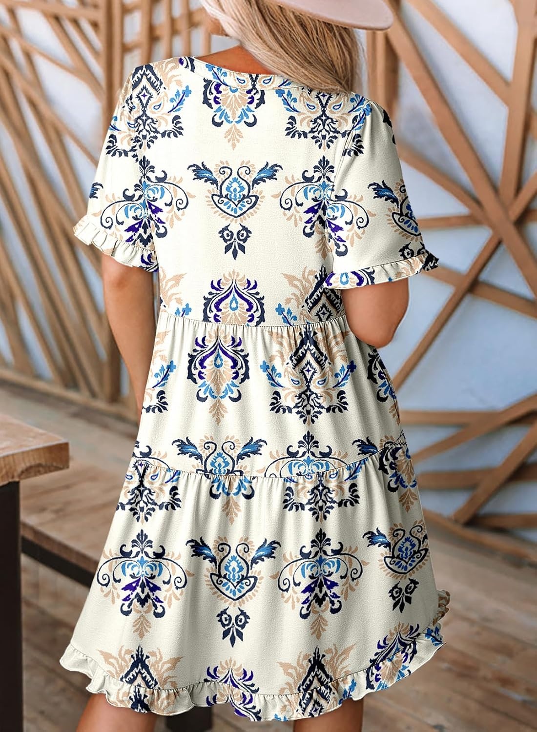 image:imageDokotoo Womens A Line Babydoll Casual Summer Dresses with PocketsPrint Apricot