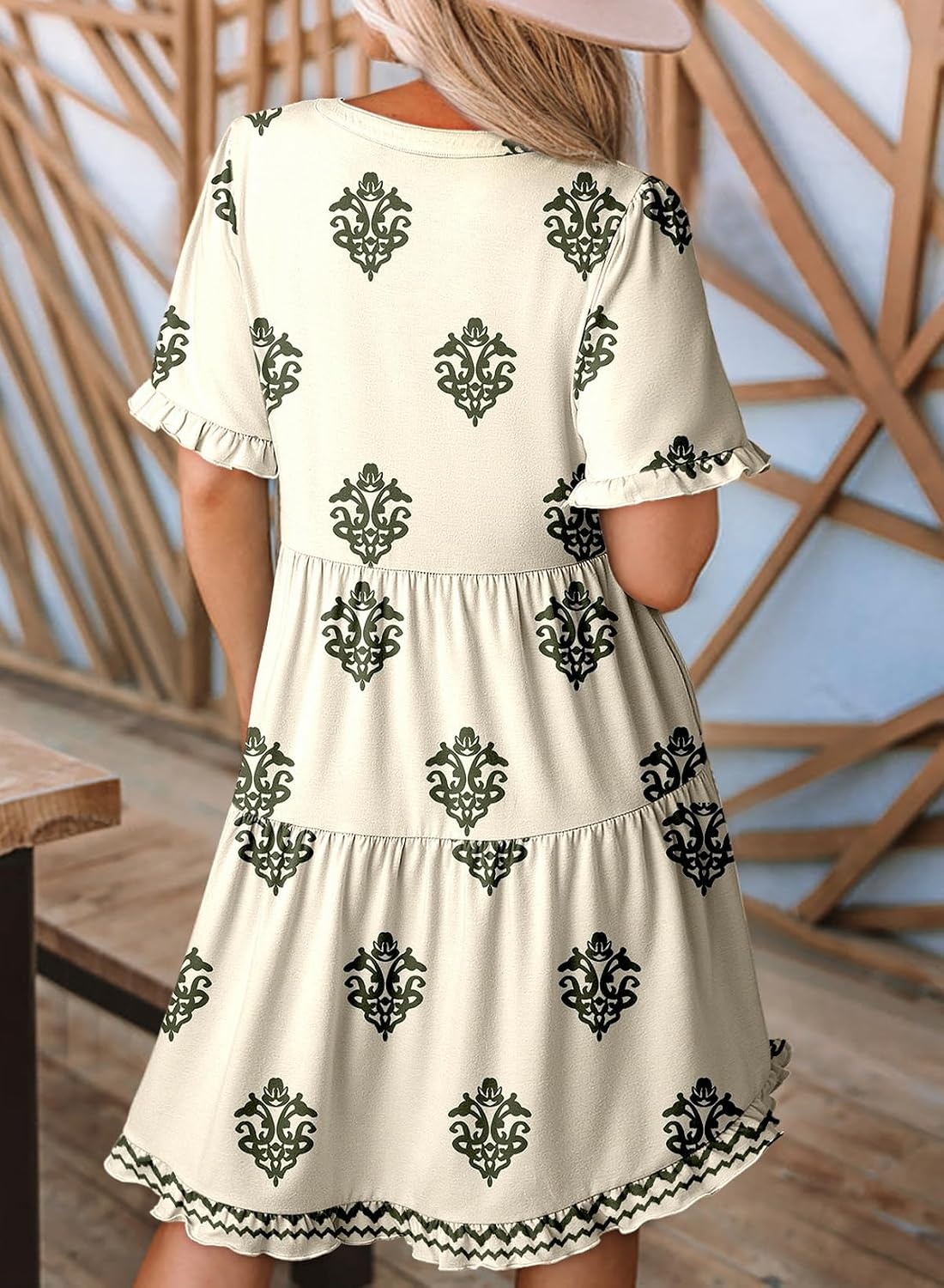 image:imageDokotoo Womens A Line Babydoll Casual Summer Dresses with PocketsPrint Beige