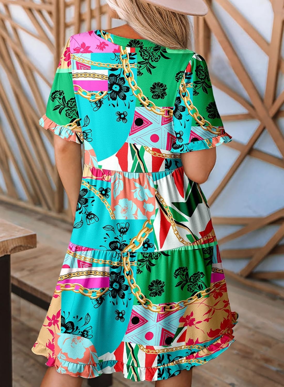 image:imageDokotoo Womens A Line Babydoll Casual Summer Dresses with PocketsPrint Green